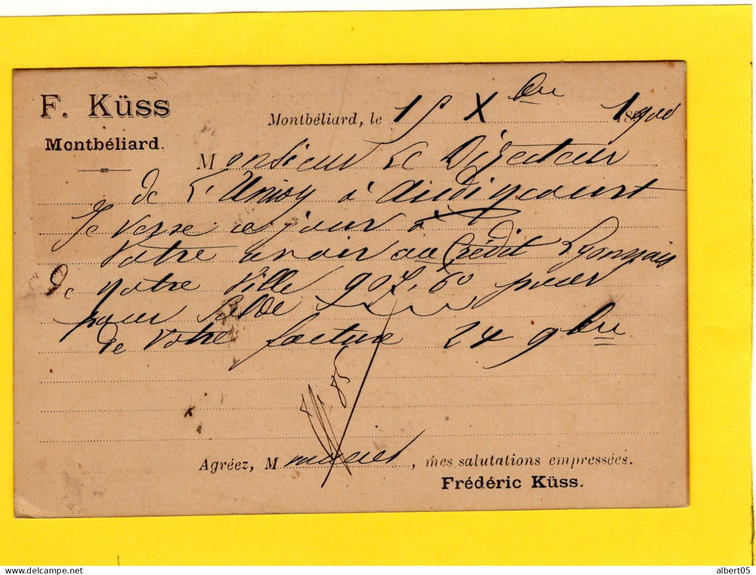25 - Montbéliard - Carte Postale Commerciale F. Küss  Graines - Fourrages - Avoine - Montbéliard
