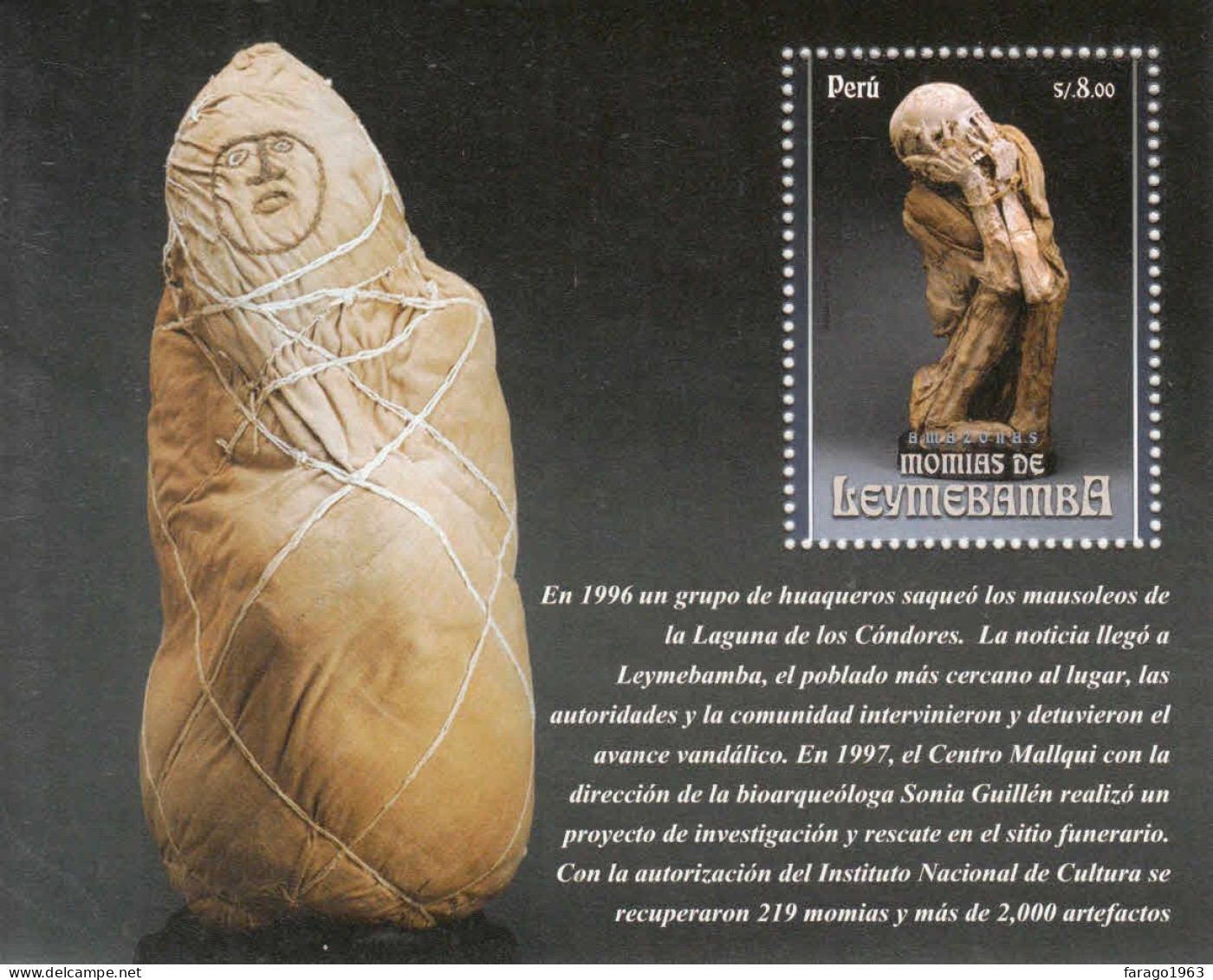2014 Peru Leymebamba Mummies Archaeology  Souvenir Sheet MNH - Peru