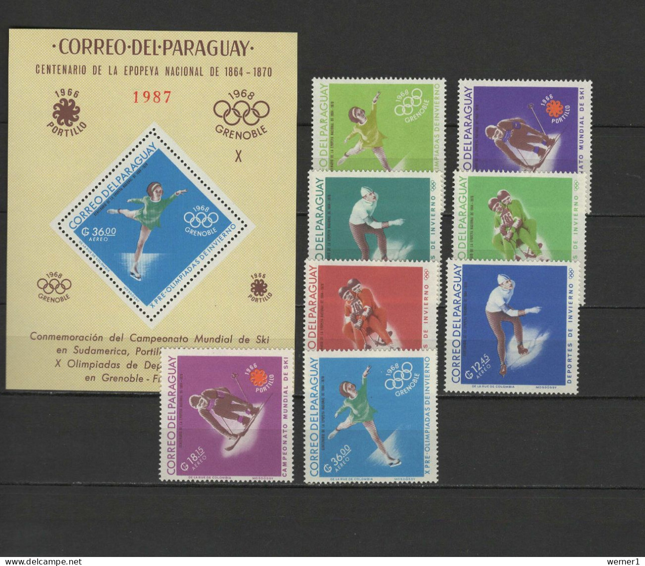 Paraguay 1966 Olympic Games Grenoble, Set Of 8 + S/s MNH - Hiver 1968: Grenoble