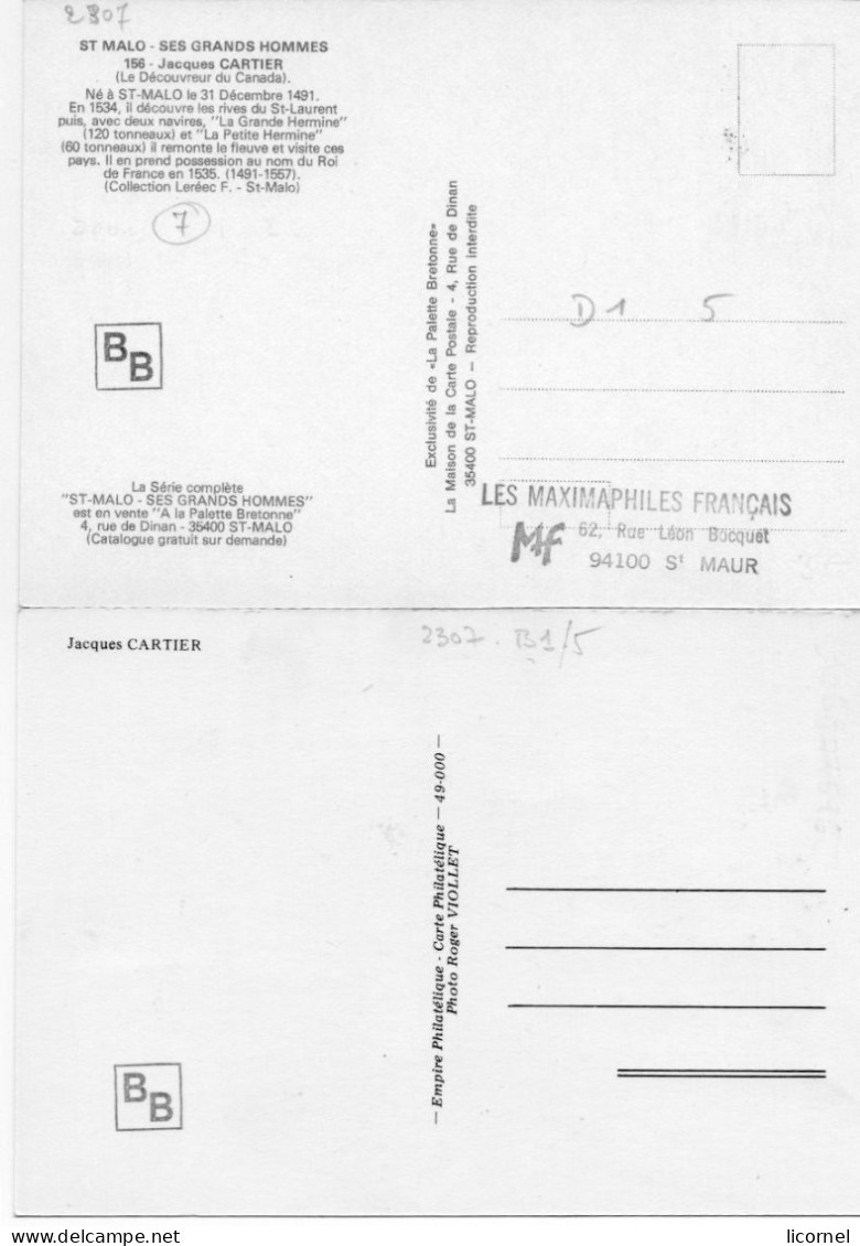 Cartes Maxi  1984 Premier Jour (lot De 2 Cartes: JACQUES CARTIER) - 1980-1989