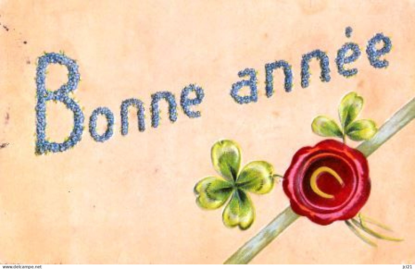CPA GAUFRÉE - TRÈFLE QUATRE FEUILLES ET FER À CHEVAL " BONNE ANNÉE " - PORTE BONHEUR (058)_CP110 - Flowers