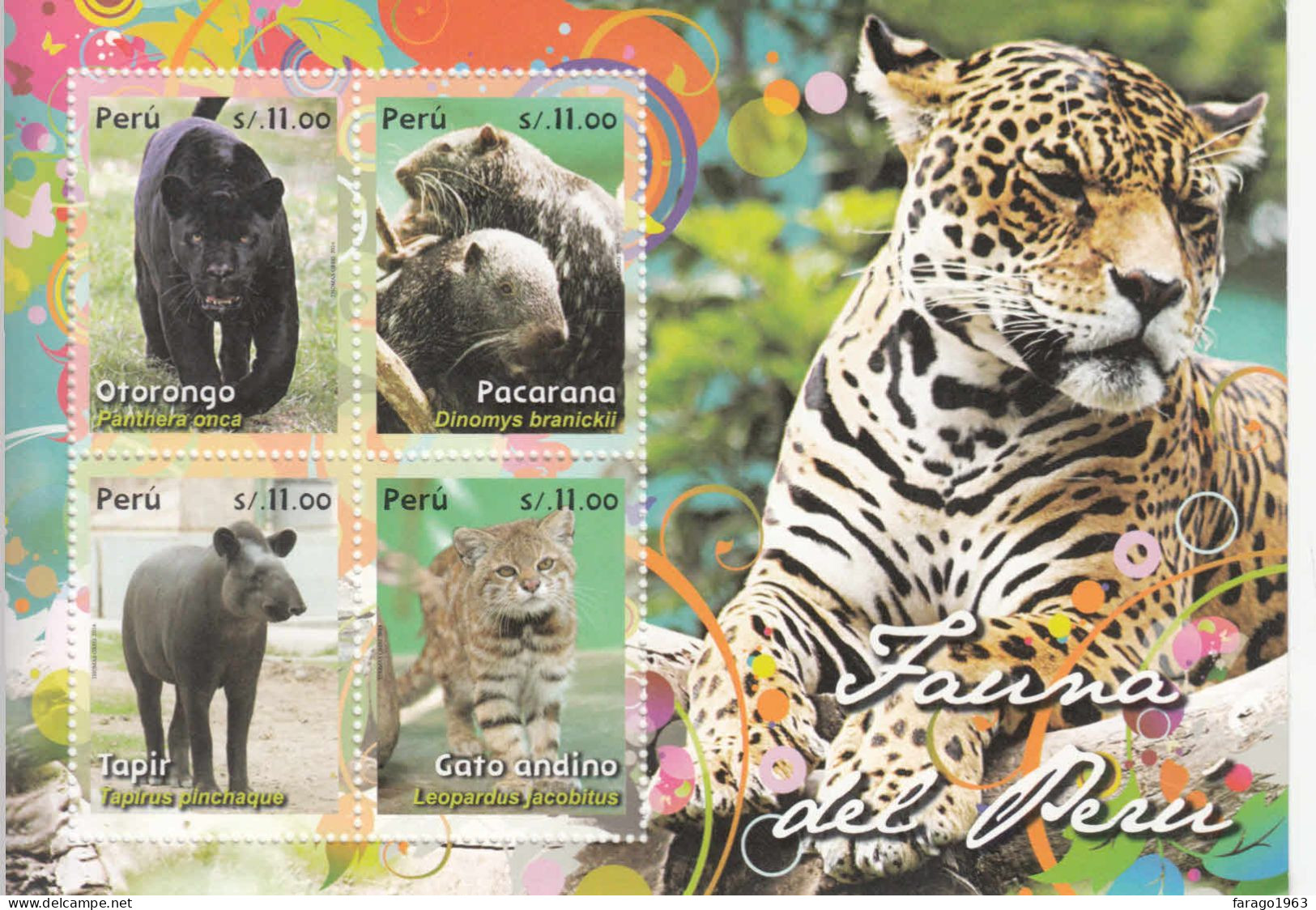 2014 Peru Fauna Cats Jaguars  Souvenir Sheet MNH - Pérou