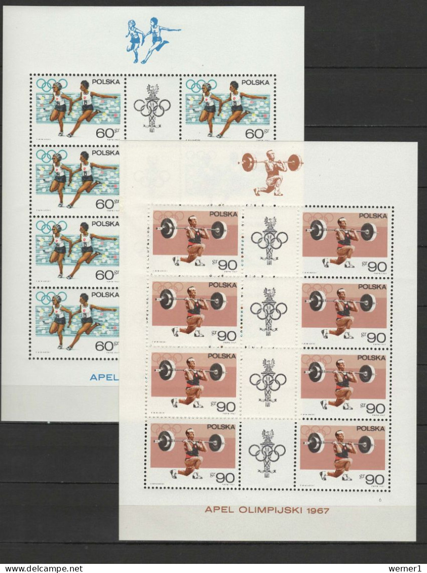 Poland 1967 Olympic Games, Equestrian, Weightlifting, Athletics, Boxing Etc. Set Of 8 Sheetlets MNH - Summer 1968: Mexico City