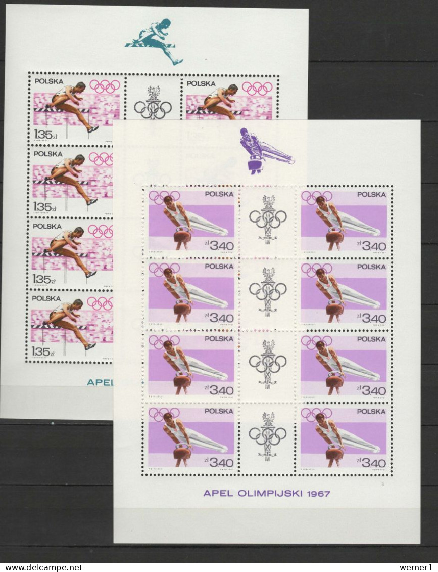 Poland 1967 Olympic Games, Equestrian, Weightlifting, Athletics, Boxing Etc. Set Of 8 Sheetlets MNH - Ete 1968: Mexico