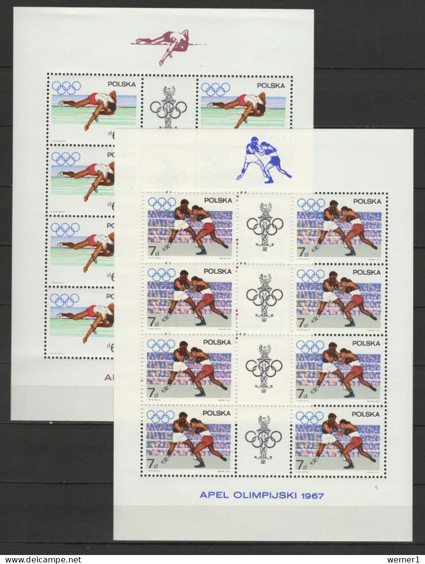 Poland 1967 Olympic Games, Equestrian, Weightlifting, Athletics, Boxing Etc. Set Of 8 Sheetlets MNH - Ete 1968: Mexico