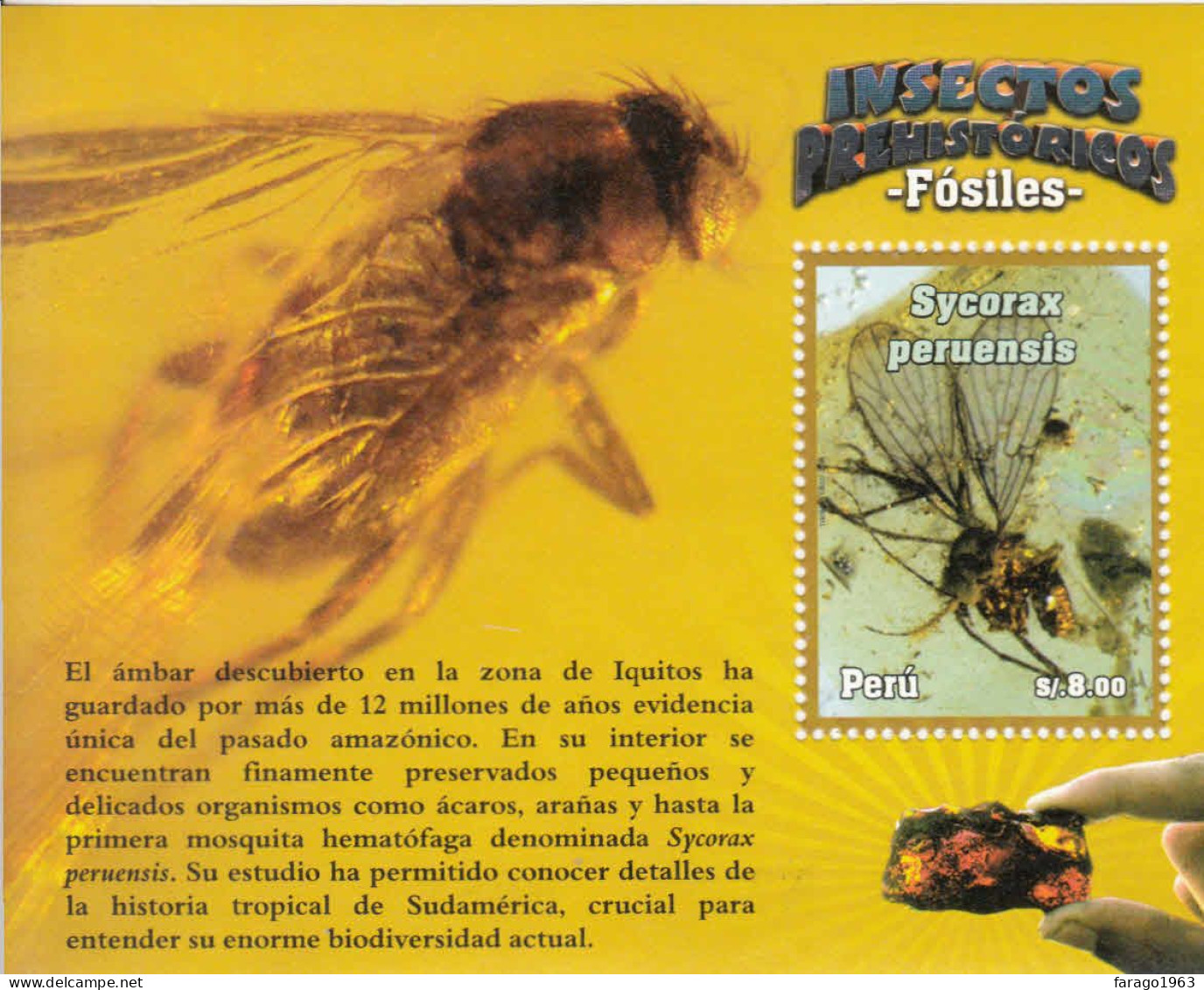 2014 Peru Prehistoric Insects SILVER Souvenir Sheet MNH - Pérou
