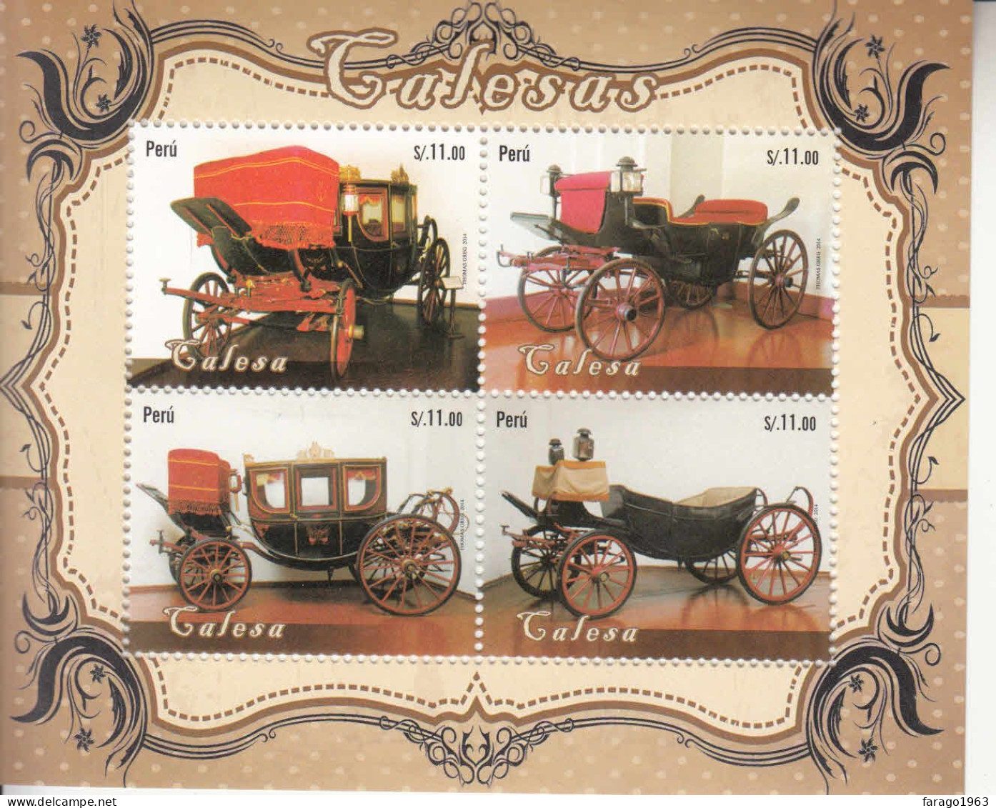 2014 Peru Carriages Transport  Souvenir Sheet MNH - Pérou
