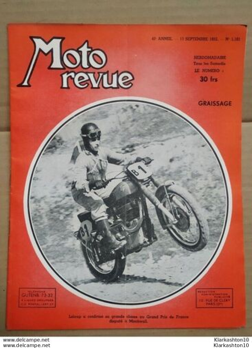 Moto Revue N 1101 Graissage 13 Septembre 1952 - Non Classés