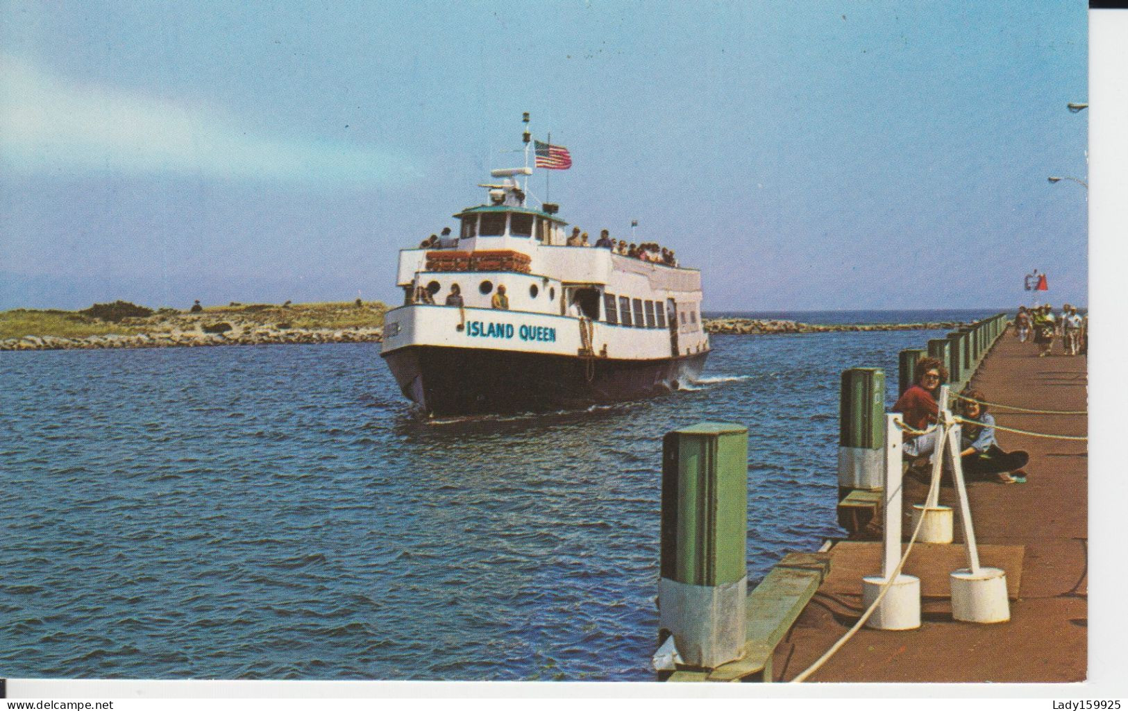 Island Queen (excursion Boat) Entering Oak Bluffs Harbor Massachusetts  Animation Bateau Excursion 2 étages     2 Scans - Other & Unclassified