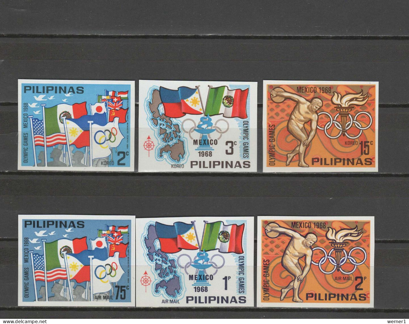 Philippines 1968 Olympic Games Mexico 6 Stamps Imperf. MNH - Summer 1968: Mexico City