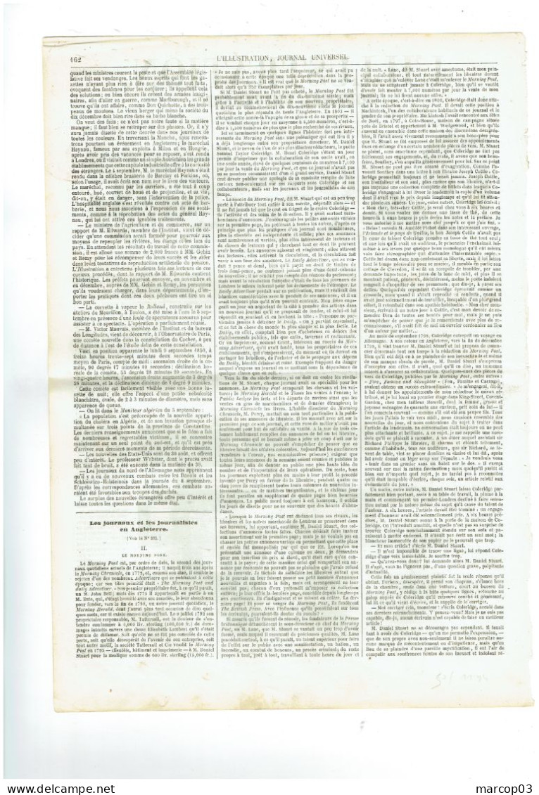 75 PARIS Journal L'illustration Du 14/09/1850  Droit Fiscal De Timbre De 4 C Rouge X 2 SEINE Première Page SUP - Zeitungsmarken (Streifbänder)