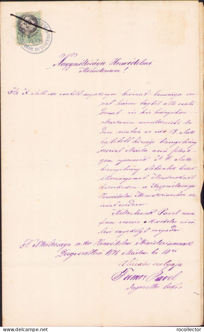 Vindornyalaki és Hertelendi Hertelendy József Alairasa, Torontal Varmegye Foispan, 1878 A2505N - Collezioni