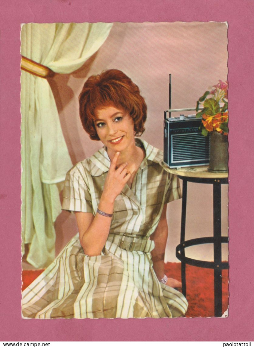 70's Young Woman Posing Next To A Portable Radio- Standard Size, Divided Back, Written On The Back, - Fashion