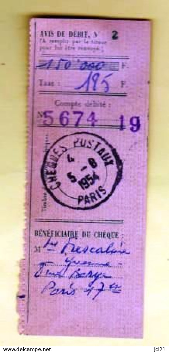 TAD "CHÈQUES POSTAUX PARIS" Sur Avis De Débit N°2 (026)_tad58 - Manual Postmarks