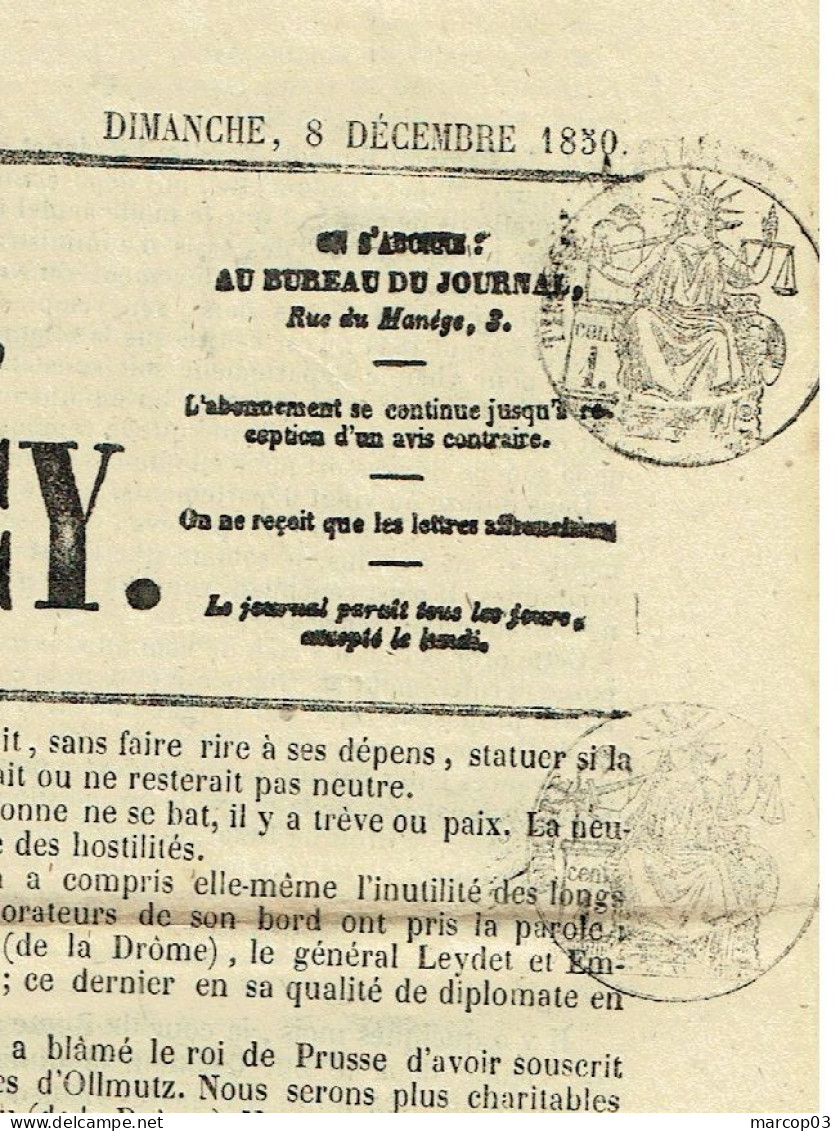 54 MEURTHE ET MOSELLE NANCY Journal Du 08/12/1850  Droit Fiscal/postal De Timbre De 1 C X 2 Journal Complet TTB - Journaux