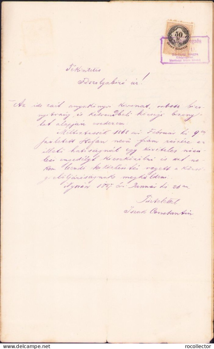 Vindornyalaki és Hertelendi Hertelendy József Alairasa, Torontal Varmegye Foispan, 1887 A2506N - Collezioni