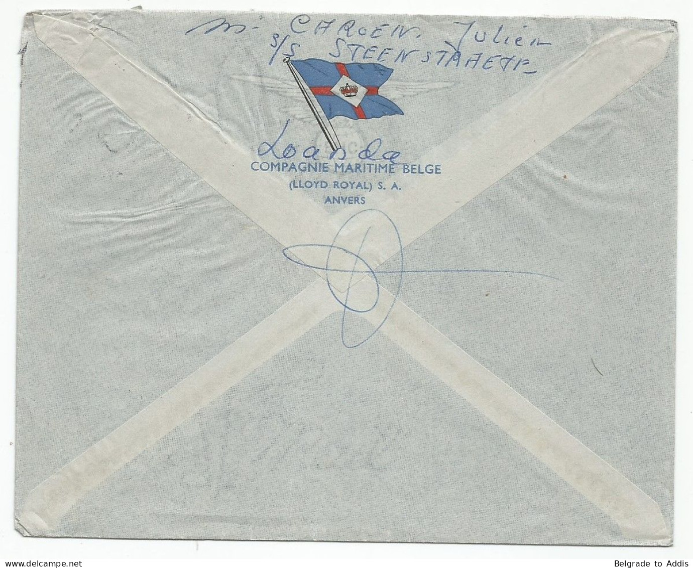 Angola Portugal Cover Sent To Belgium By Compagnie Maritime Belge 1963 S/S Steenstraete - Angola