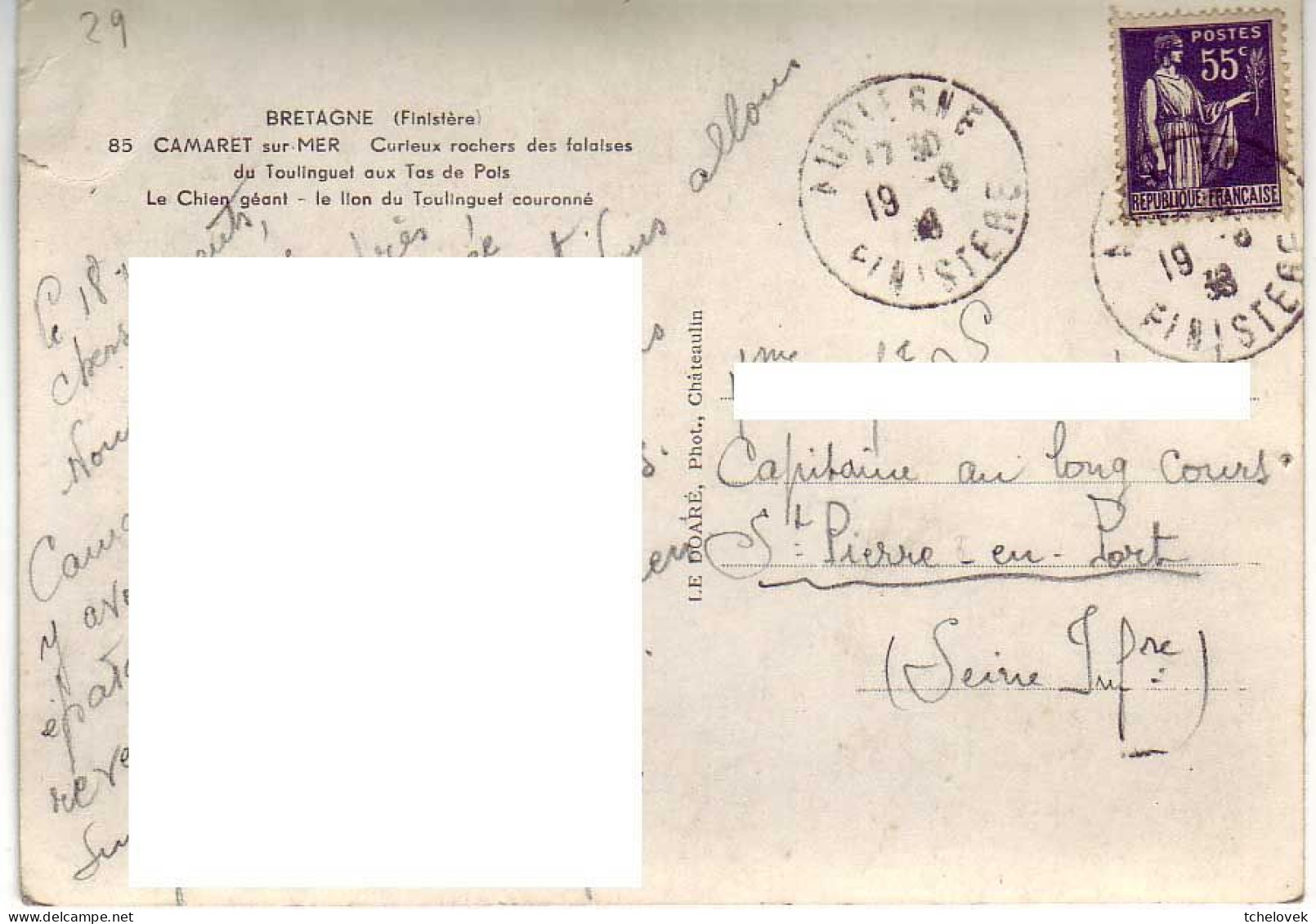 (29). Camaret Sur Mer. 85 écrite 1938 & MX 363 - Camaret-sur-Mer