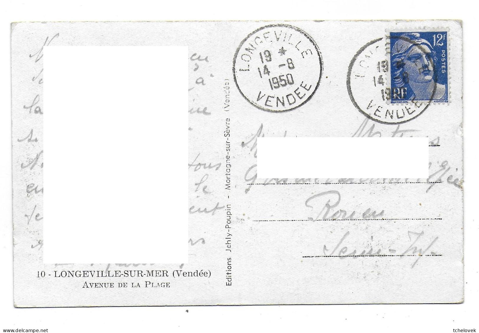 (85). Longeville Sur Mer. 10 Avenue De La Plage  Citroen Traction Avant écrite 1950 - Autres & Non Classés