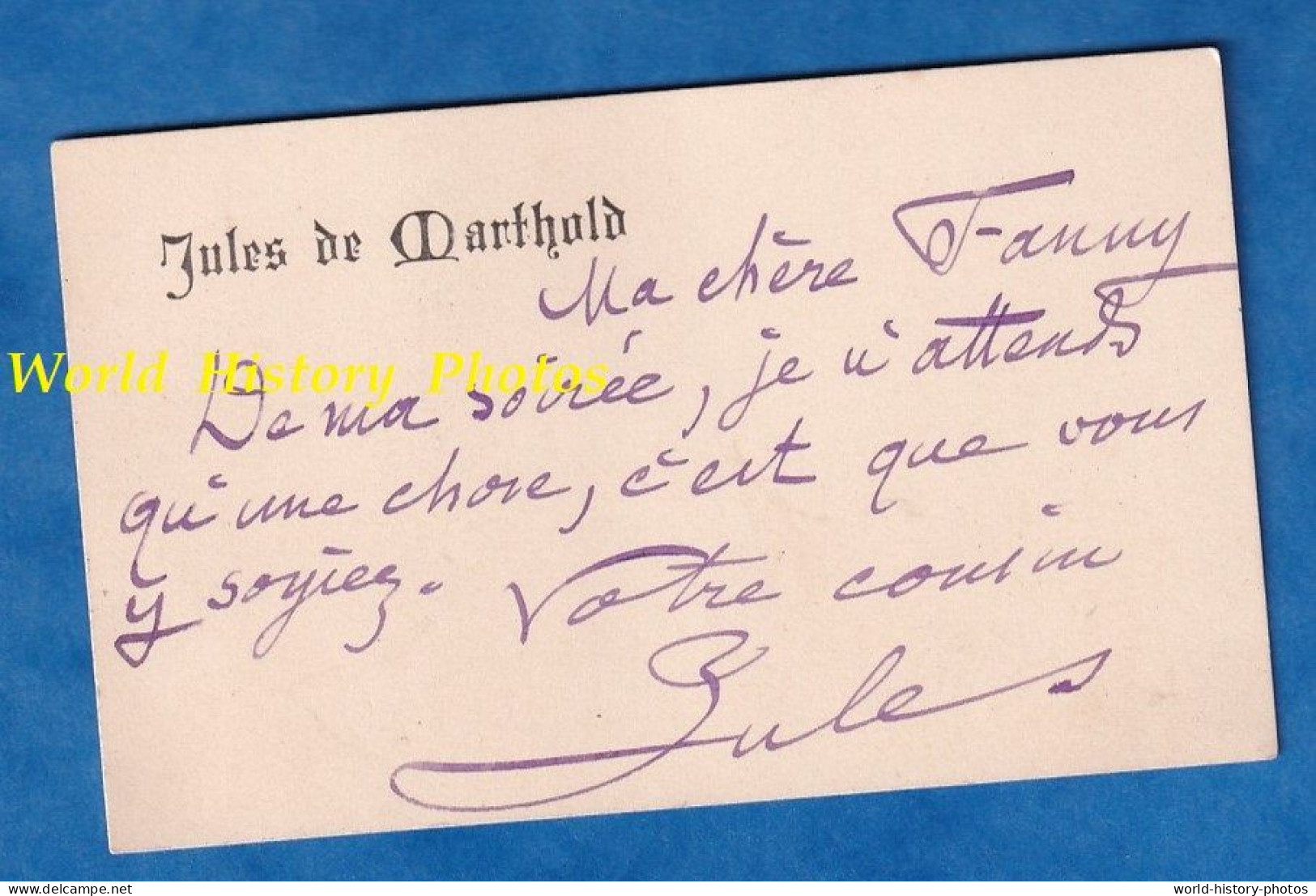 Carte De Visite Ancienne & Autographe - Jules De MARTHOLD Critique Littéraire, Romancier Et Auteur De Pièces De Théâtre - Cartoncini Da Visita