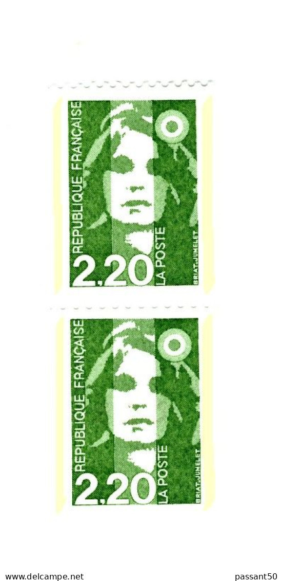 Briat 2fr20 Vert De Roulette YT 2718 + A Paire N° Rouge 2 Demi-bandes Phospho à Droite Et à Gauche. Superbe, Voir Scan. - Unused Stamps