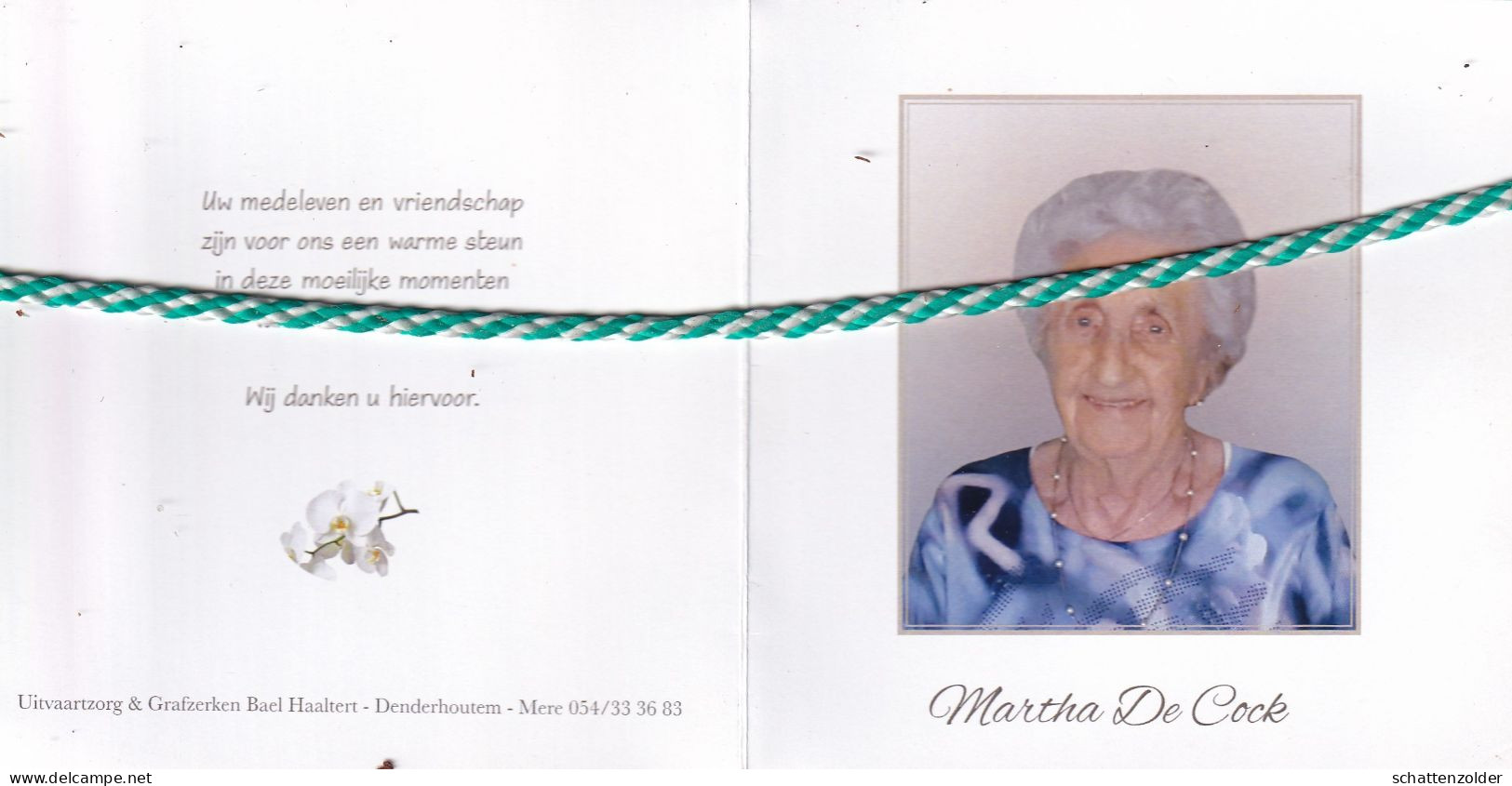 Martha De Cock-De Bruyn, Haaltert 1921, 2022. Honderdjarige. Foto - Décès