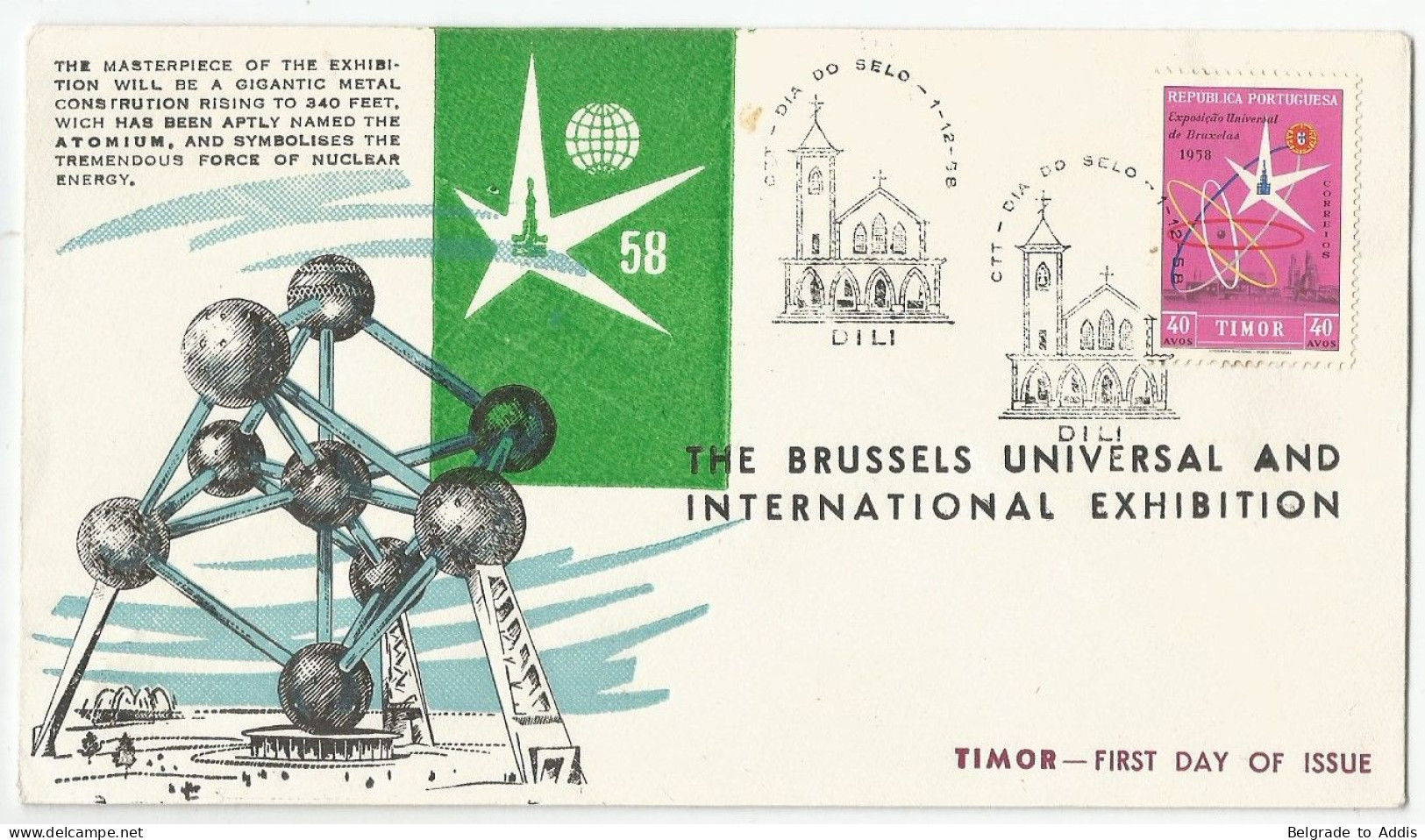 Timor Portugal Commemorative Cover & Cancel 1958 Brussels Universal Exhibition FDC - Timor