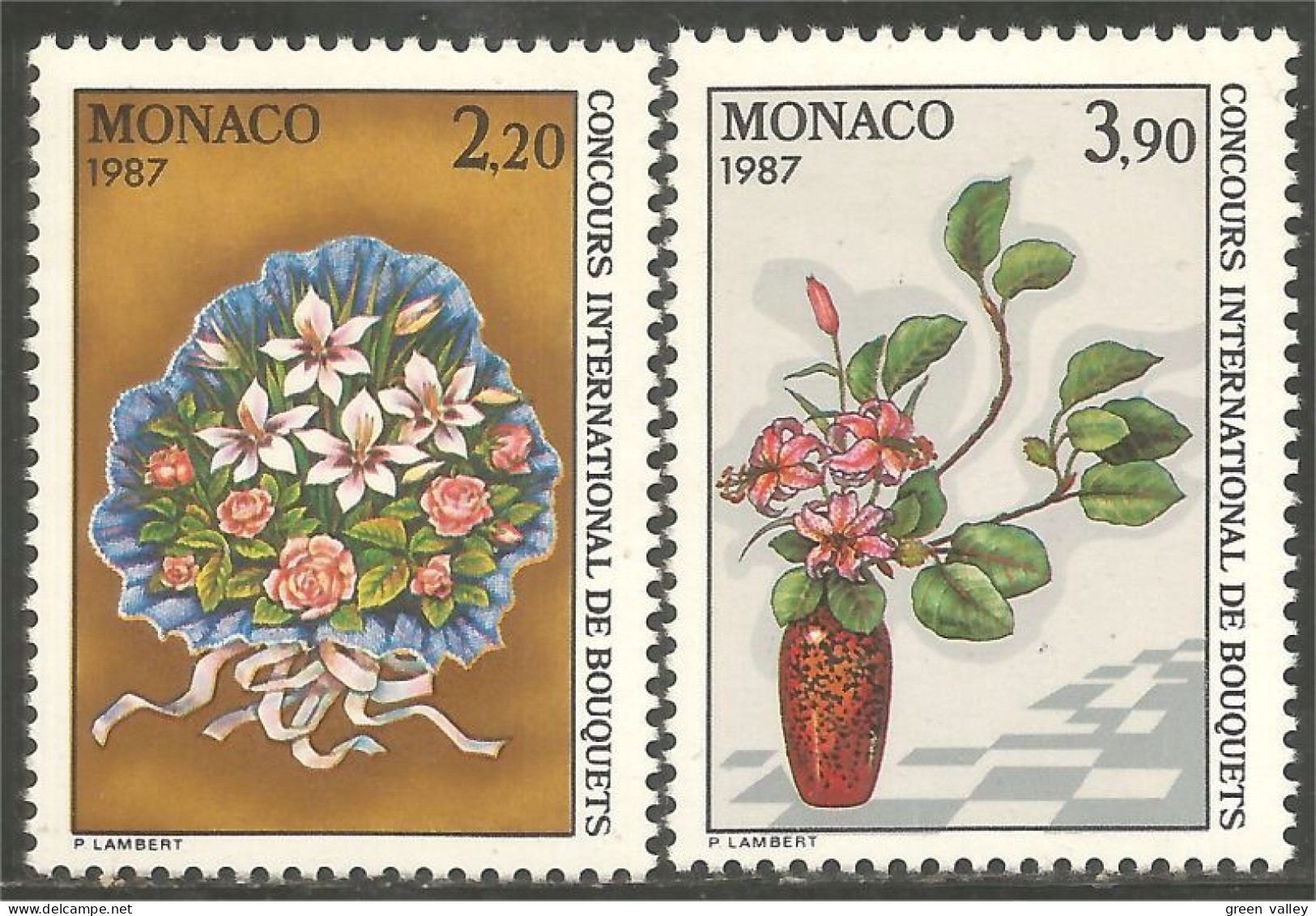 FL-77a Monaco Bouquet Rose Lilium MNH ** Neuf SC - Other & Unclassified