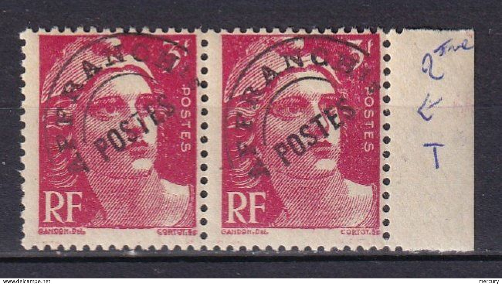 FRANCE - Gandon - 3 F. Rose Avc "T" De POSTES à Moitié Effacé En Paire Avec Normal - 1893-1947