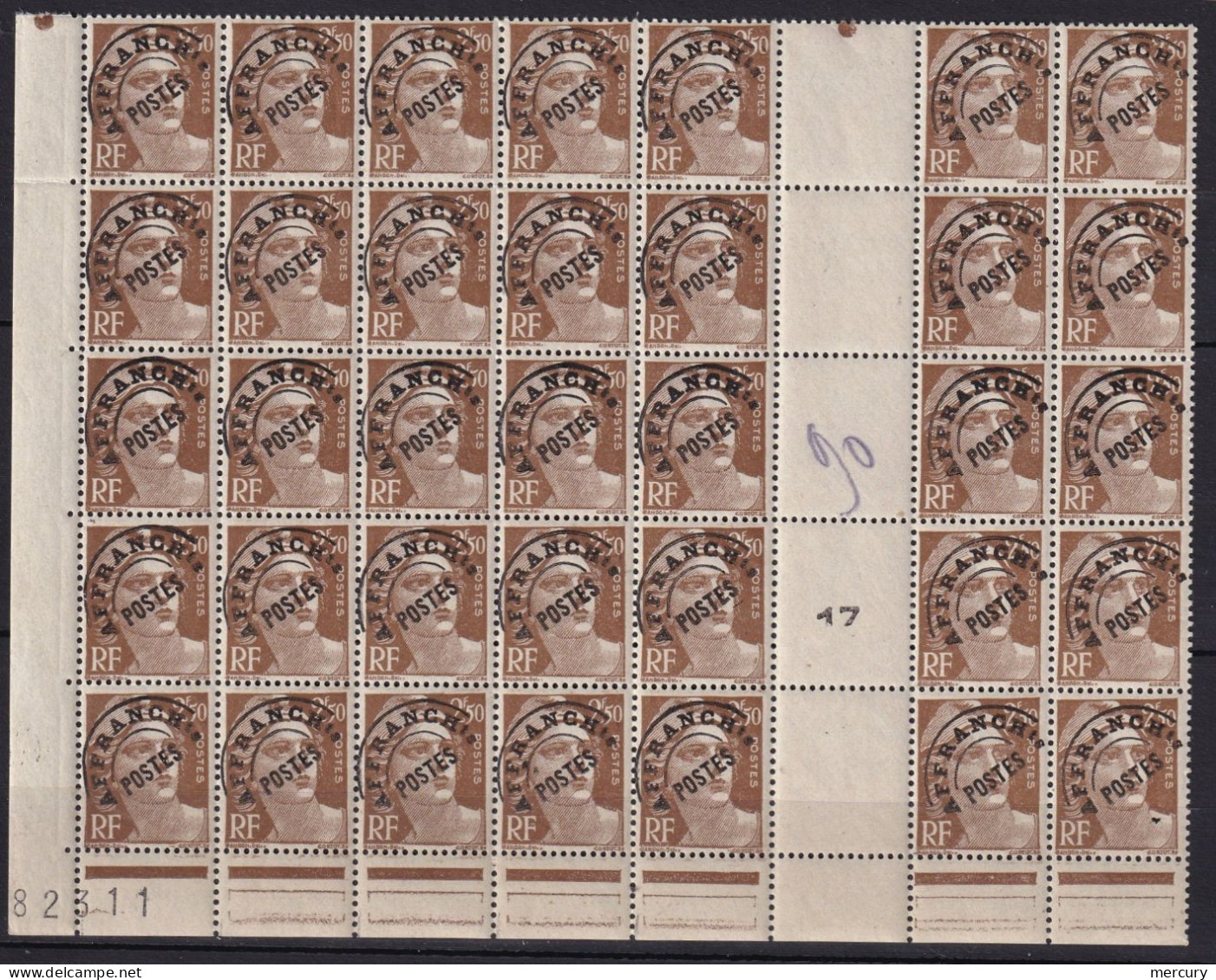 FRANCE - Gandon - 2 F. 50 Papier Carton En Bloc De 35 Avec A Obstrué Et 1 E Crochet - 1893-1947