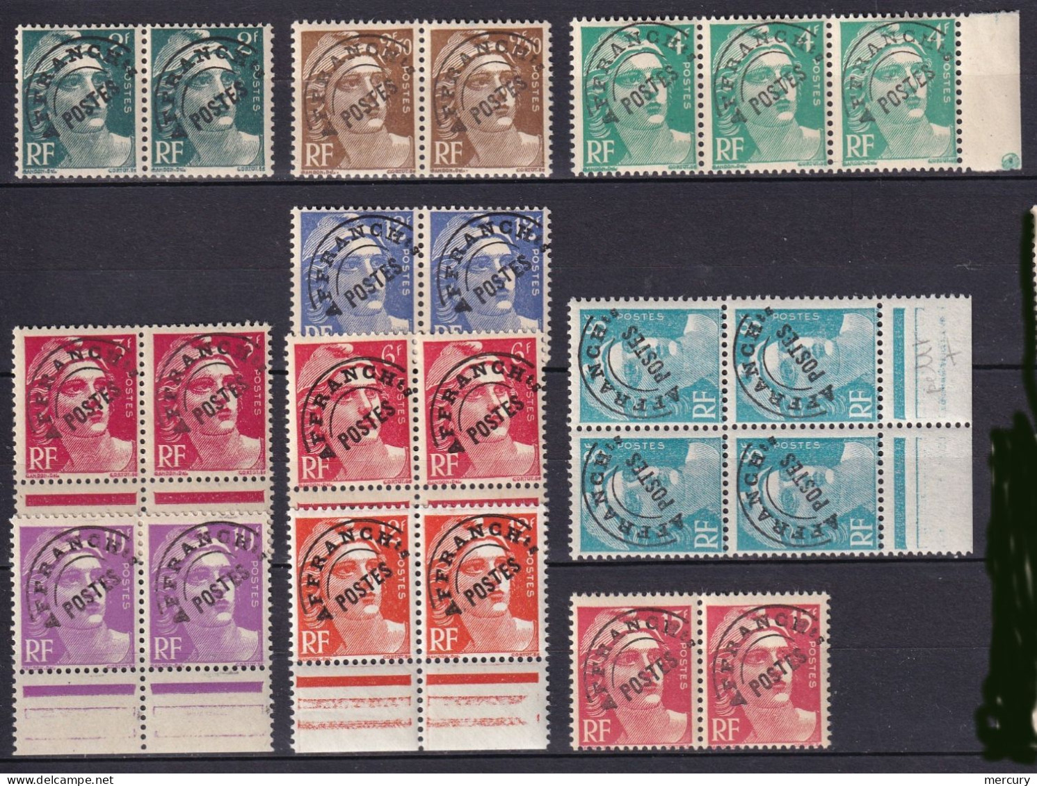 FRANCE - Gandon - 10 Petits T Dans Des Paires, Bande De 3 Ou Bloc De 4 TTB - 1893-1947