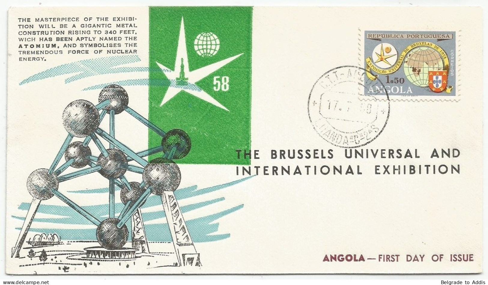Angola Portugal Commemorative Cover & Cancel 1958 Brussels Universal Exhibition FDC - Angola