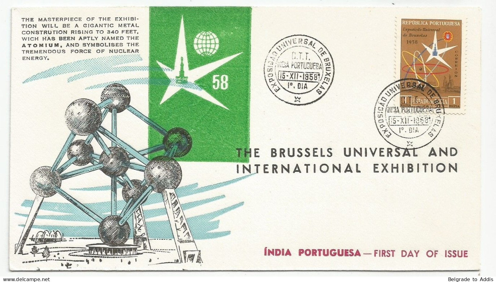 India Portugal Commemorative Cover & Cancel 1958 Brussels Universal Exhibition FDC - Portuguese India