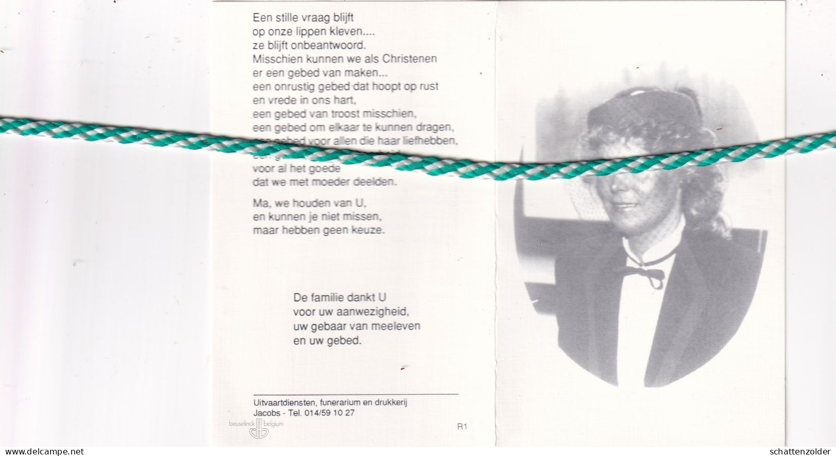 Mia Vanroy-Gijbels, Geel 1939, 1994. Foto Dameshoed - Obituary Notices