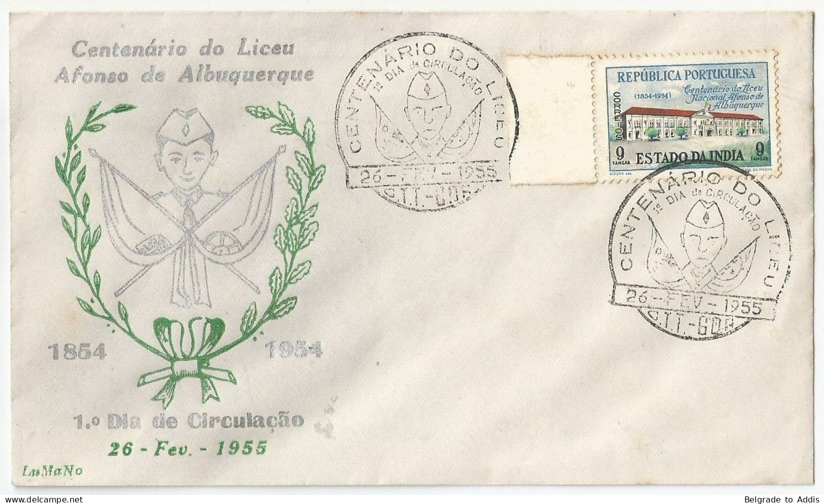 India Portugal Commemorative Cover & Cancel 1955 Goa FDC - Portuguese India