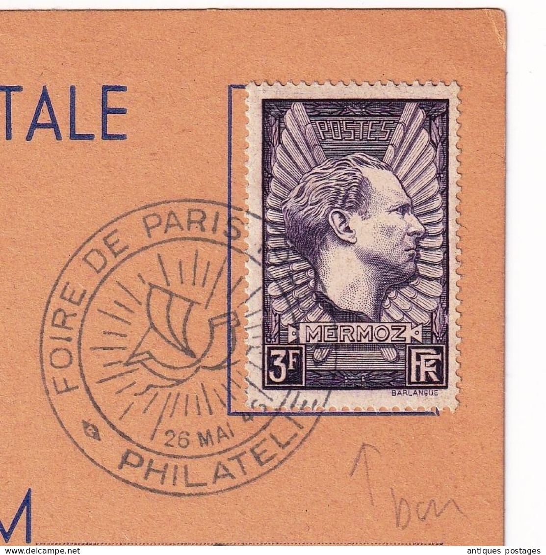Carte Postale 1945 Foire De Paris Timbre N°338 Souvenir De Jean Mermoz 3F - Briefe U. Dokumente