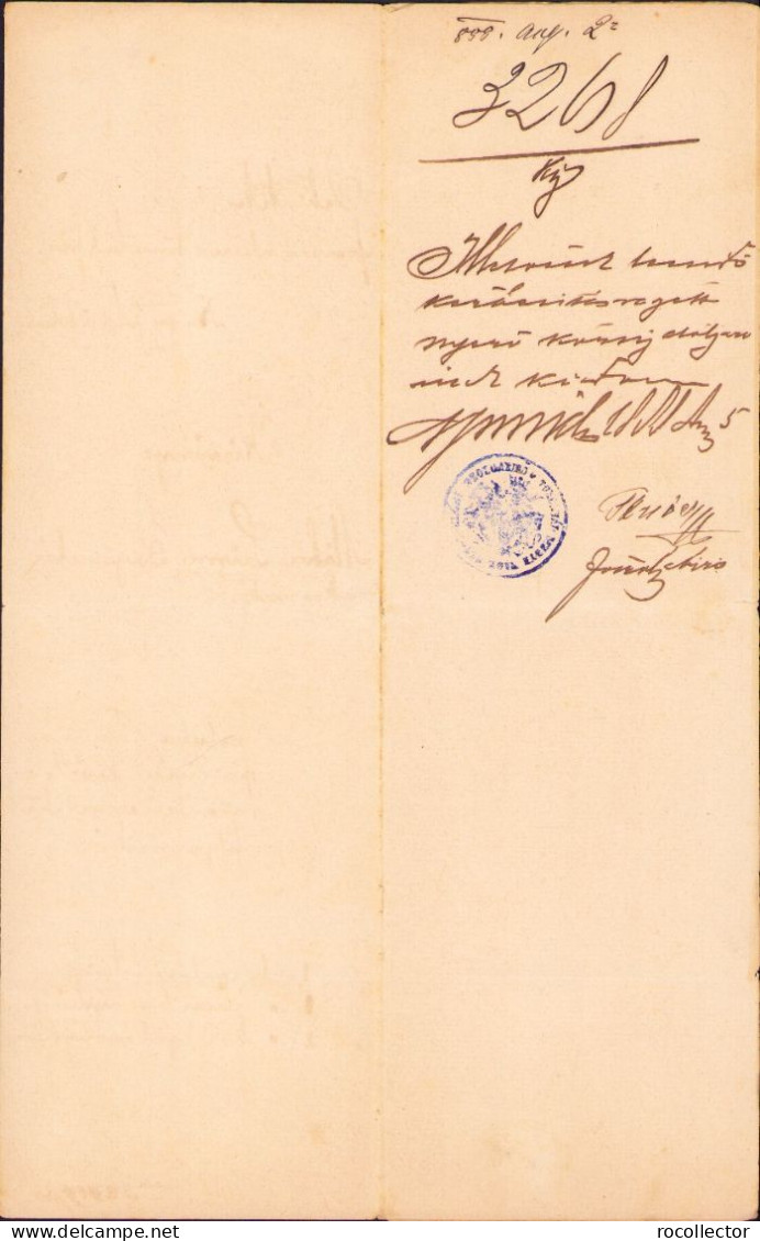 Zombori Rónay Jenő Alairasa, Torontal Varmegye Foispan, 1894 A2509N - Collezioni
