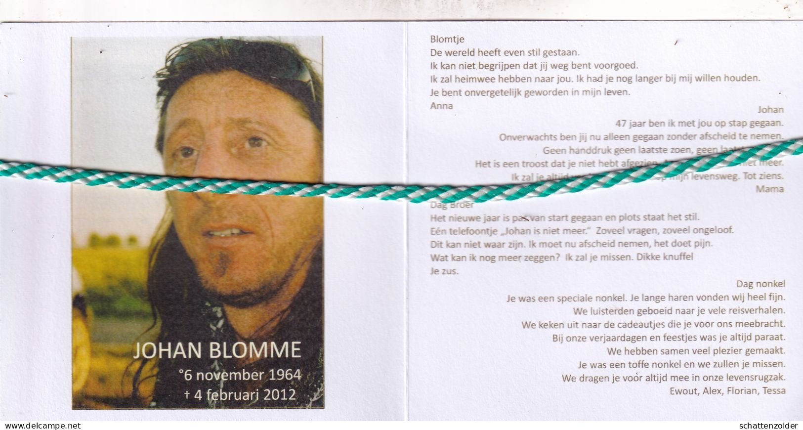 Johan Blomme; 1964, 2012. Foto - Décès