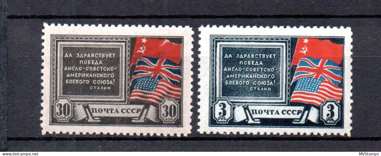 Russia 1943 Old Set Flags/Teheran Conference Stamps (Michel 890/91) MNH - Unused Stamps