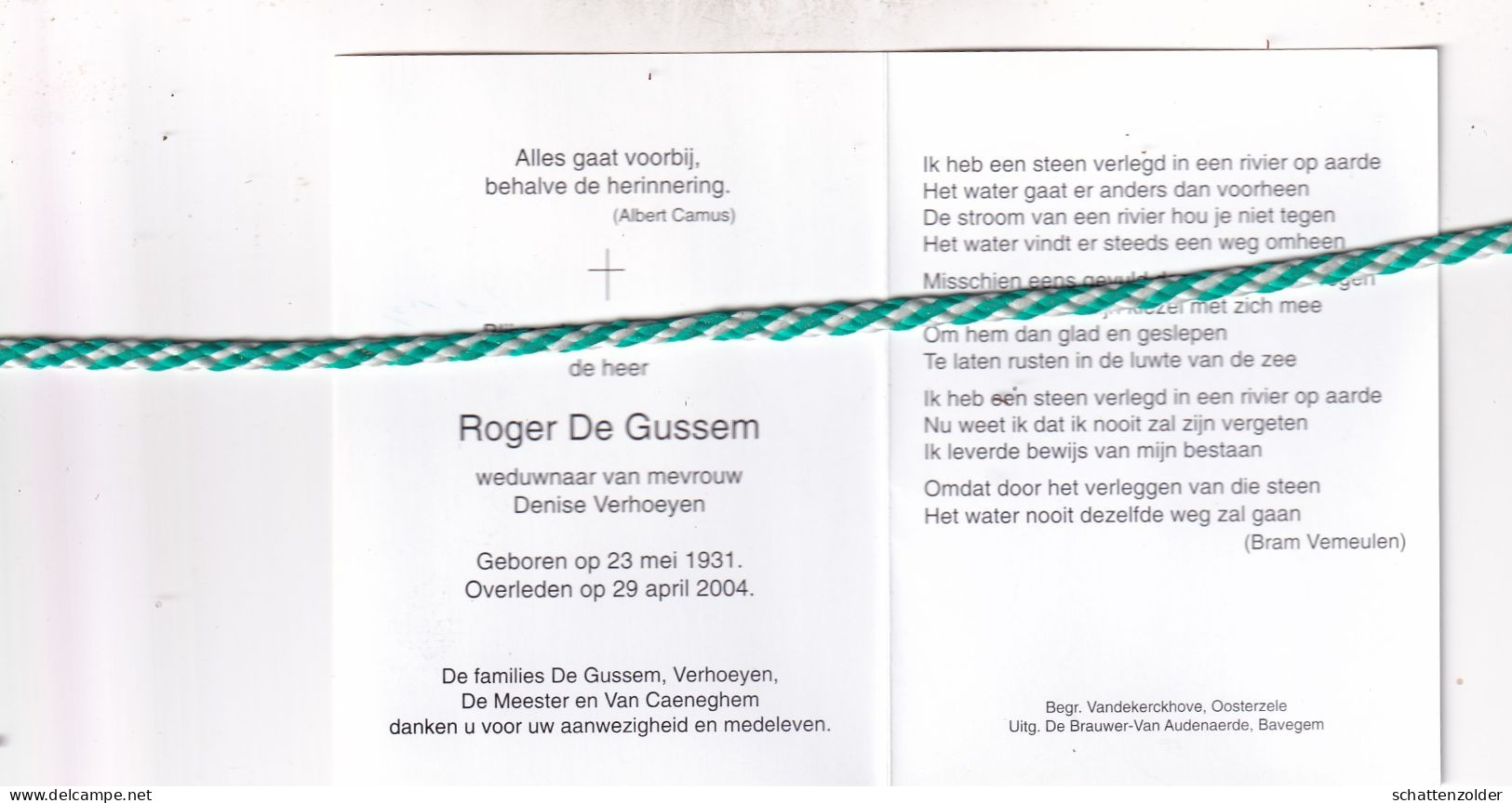 Roger De Gussem-Verhoeyen, 1931, 2004. Foto - Obituary Notices