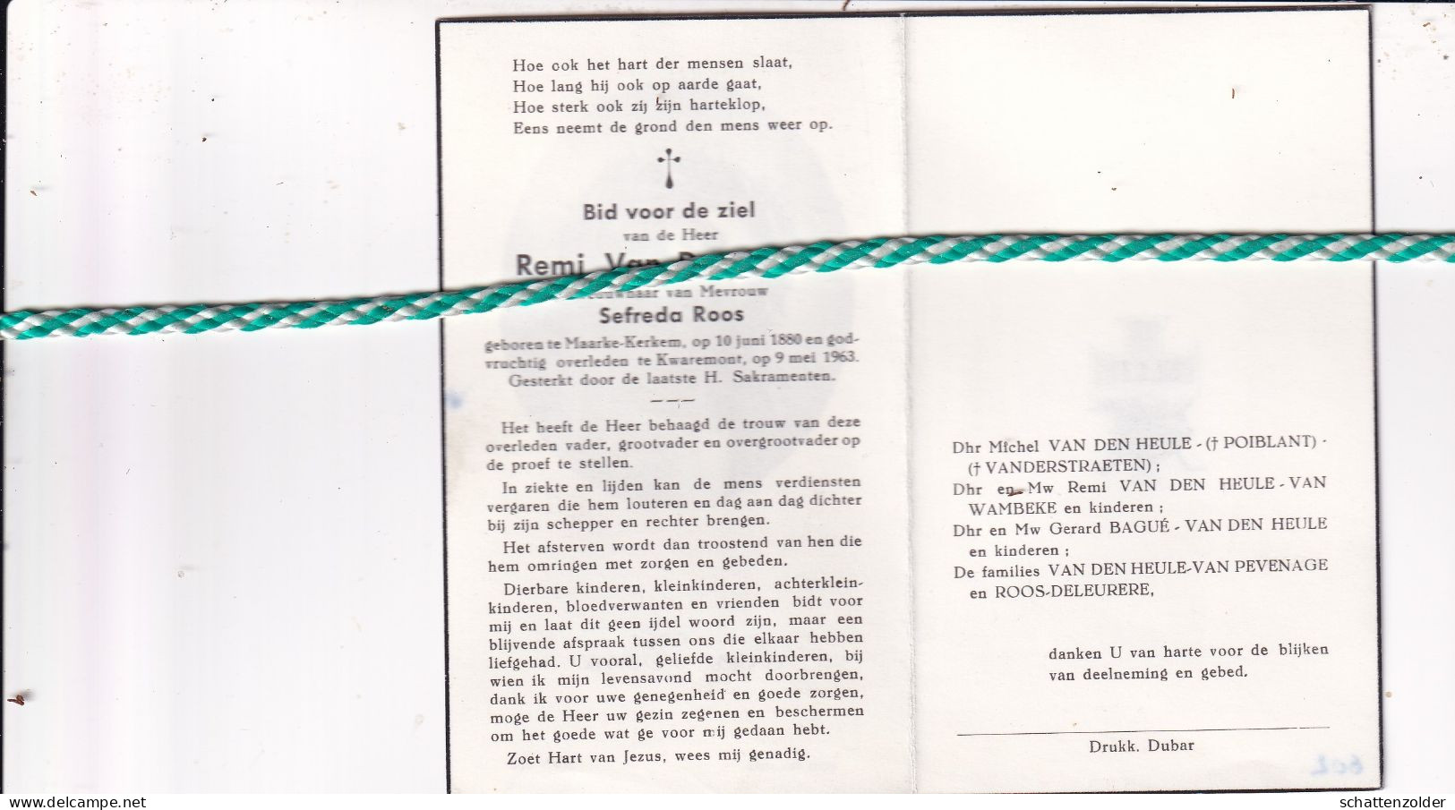 Remi Van Den Heule-Roos, Maarke-Kerkem 1880, Kwaremont 1963 - Obituary Notices
