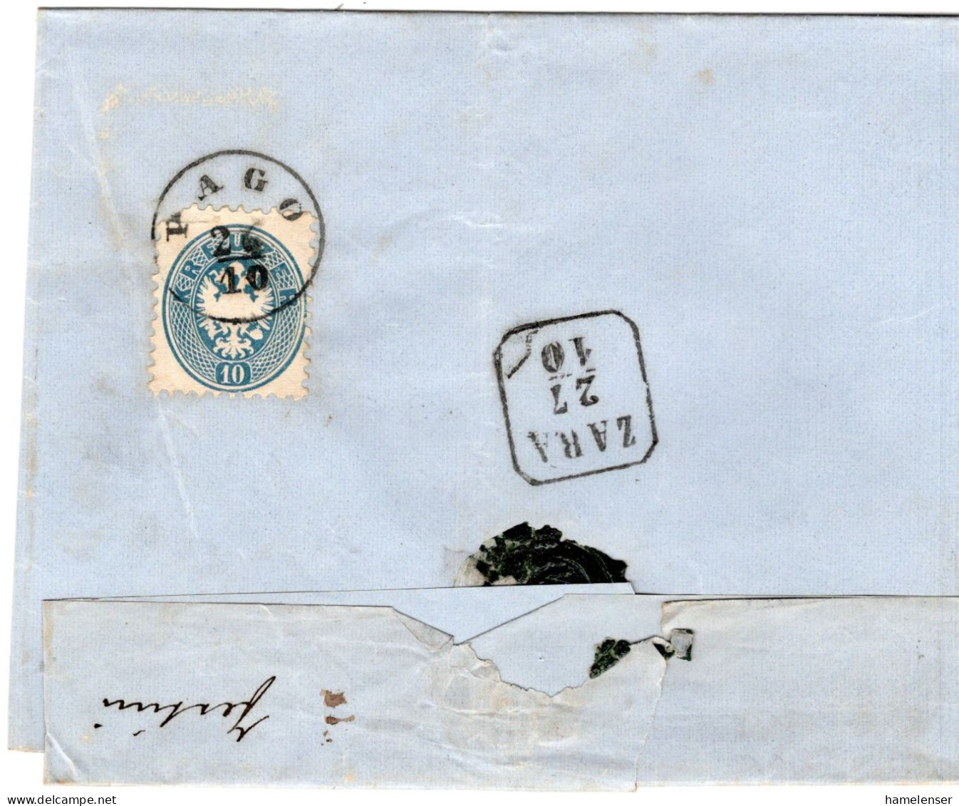 78991 - Österreich - 18.. - 10Kr Wappen (Mgl) MiF A R-FaltBf PAGO -> ZARA - Lettres & Documents