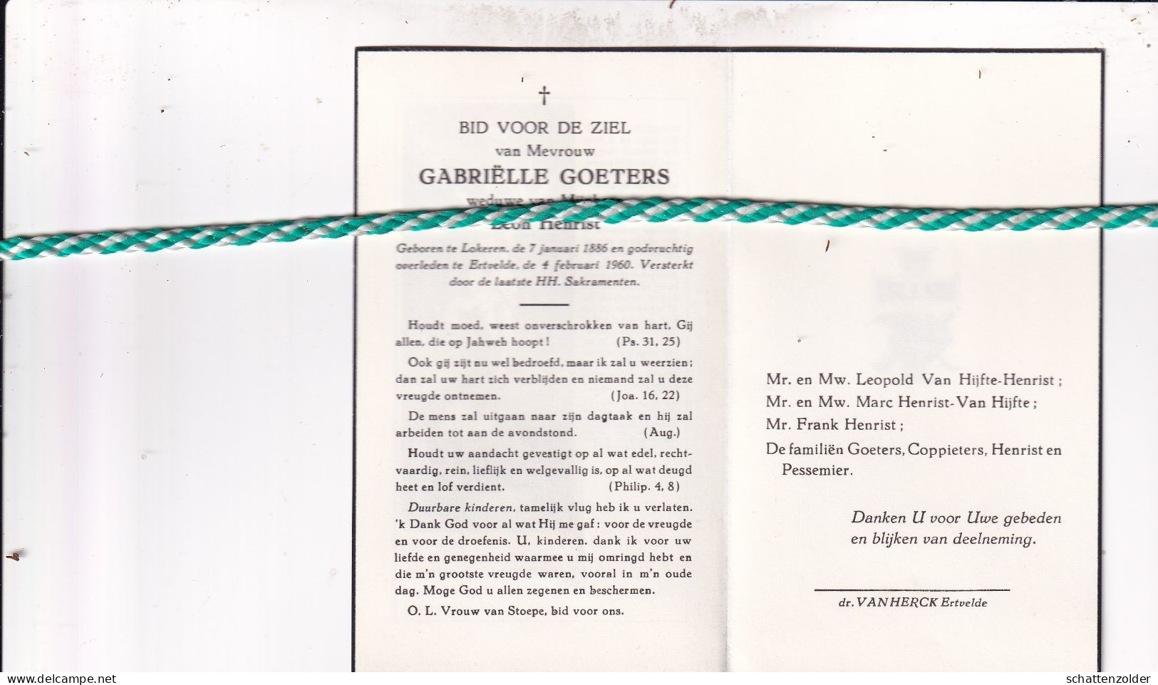 Gabriëlle Goeters-Henrist, Lokeren 1886, Ertvelde 1960 - Obituary Notices