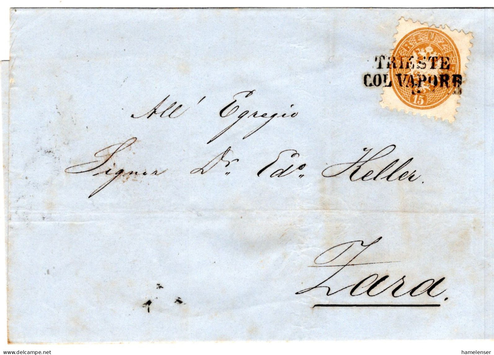 78994 - Österreich - 18.. - 15Kr Wappen EF A FaltBf TRIESTE COL VAPORE -> ZARA - Lettres & Documents