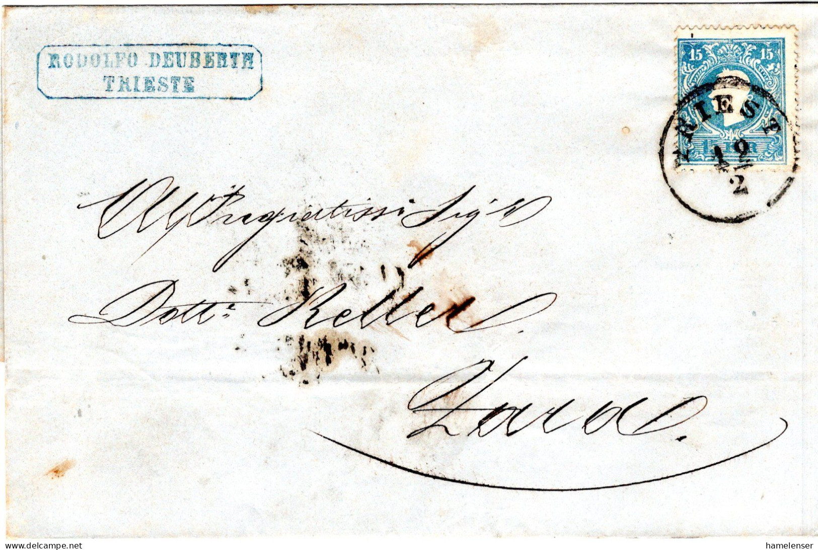 78995 - Österreich - 18.. - 15Kr Franz Josef EF A FaltBf TRIEST -> ZARA - Lettres & Documents