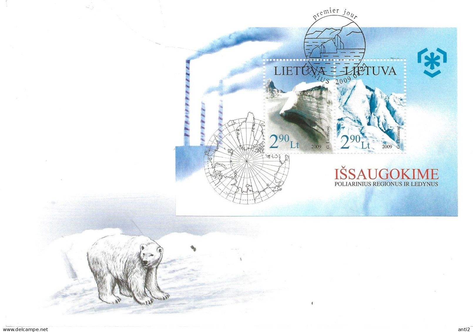 Lithuania Lietuva Litauen 2009 International Campaign To Protect Polar Regions And Glaciers, Icebear, Mi Bloc 38 FDC - Lituanie