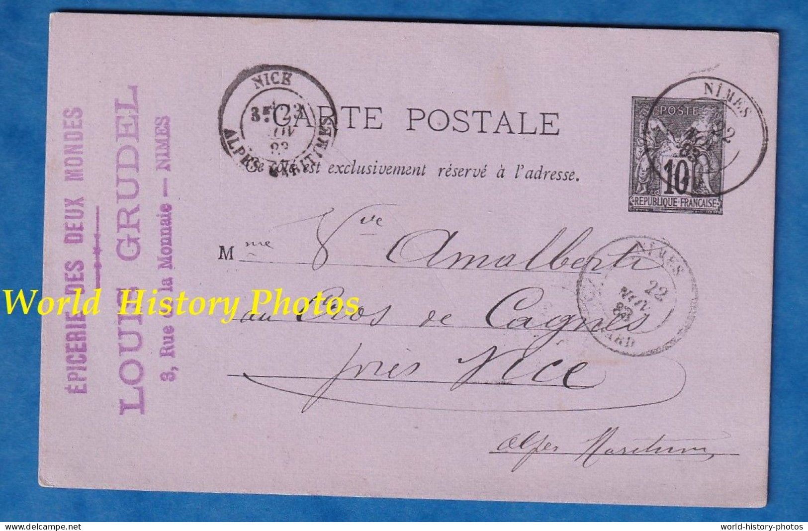 CPA Précurseur De 1883 - NIMES - Epicerie Des Deux Mondes Maison Louis GRUDEL - Rue De La Monnaie - Nîmes