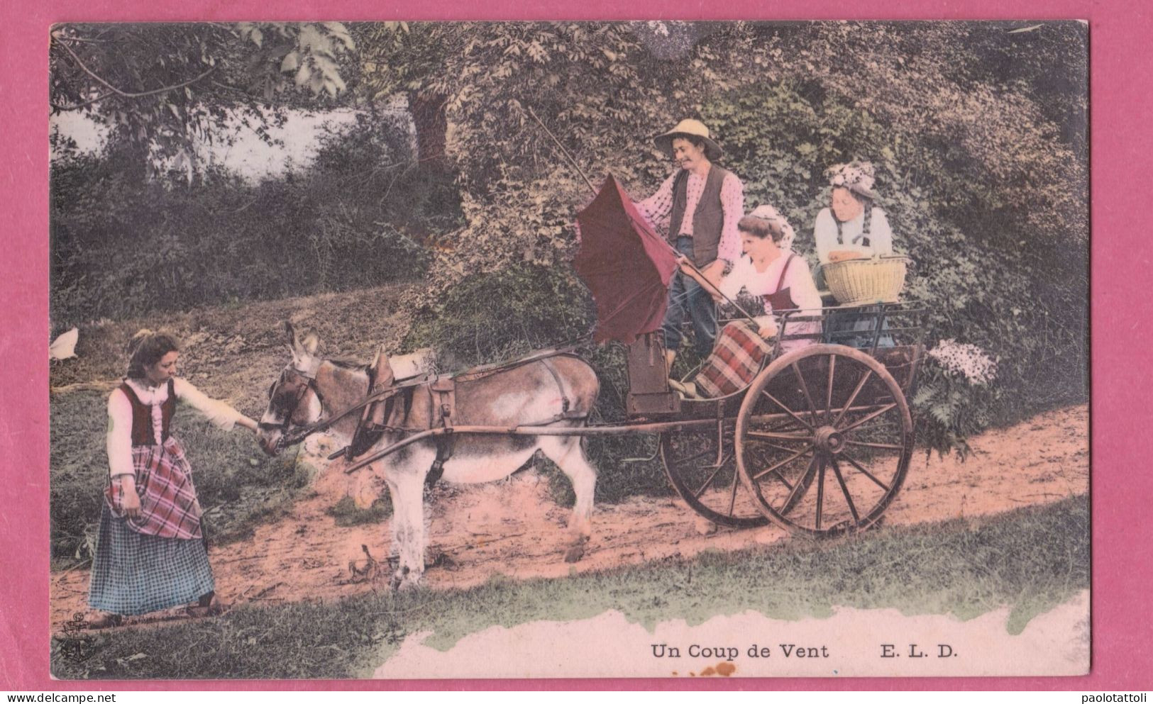 Transportation- Donkey Pull One Cart With People On It- Un Coup De Vent- Small Size, Divided Back, Ed. ELD, New - Other & Unclassified