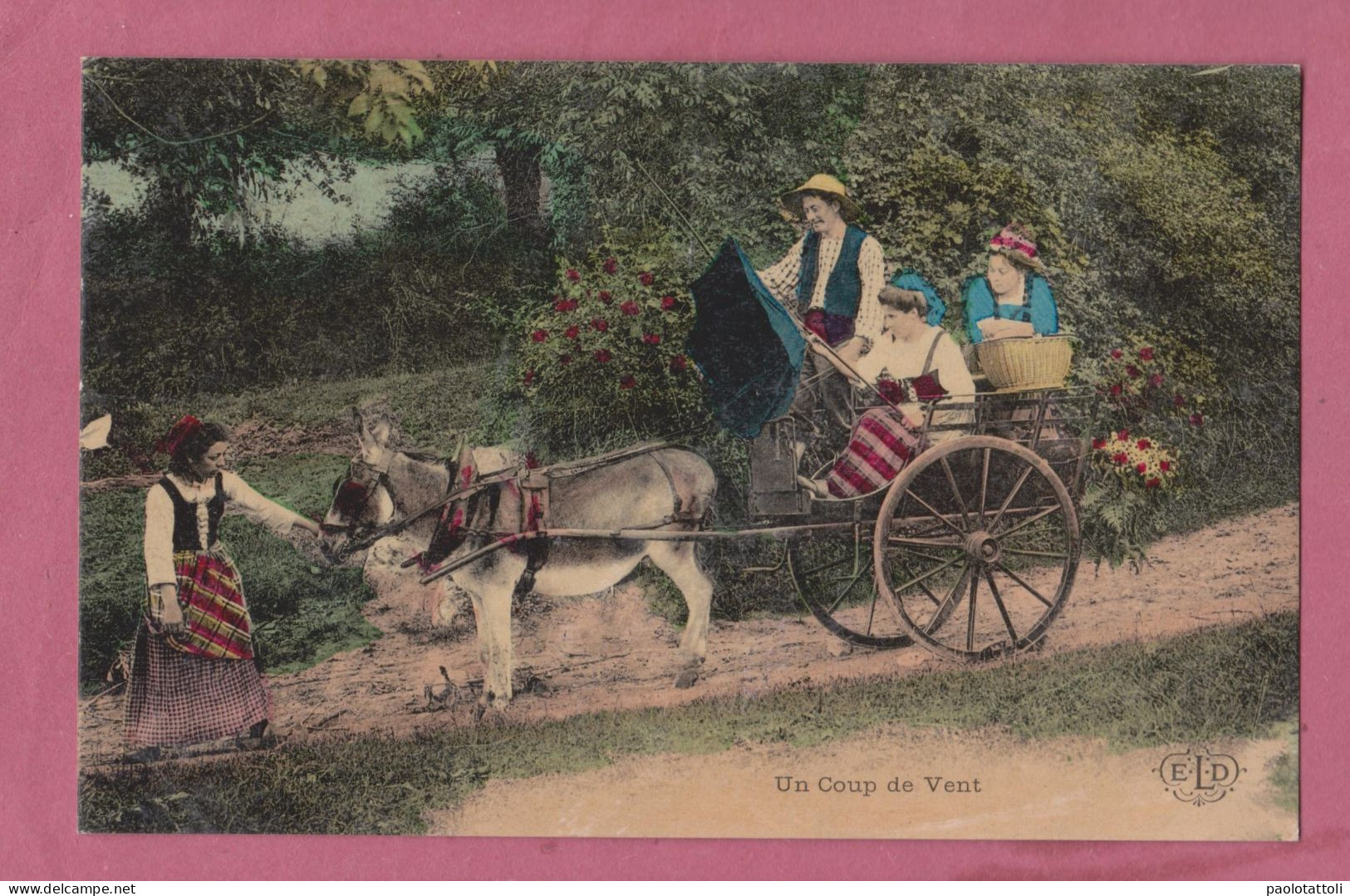 Transportation- Donkey Pull One Cart With People On It- Un Coup De Vent- Small Size, Divided Back, Ed. ELD, New - Anes
