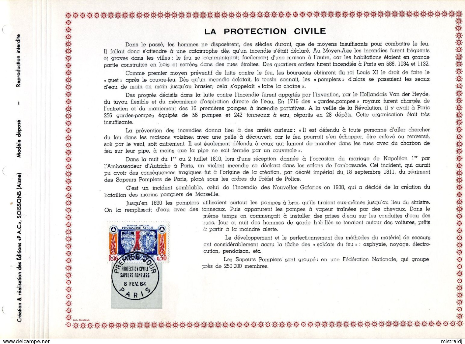 Rarissime Feuillet PAC (précurseur De CEF) De 1964,  La Protection Civile - 1960-1969